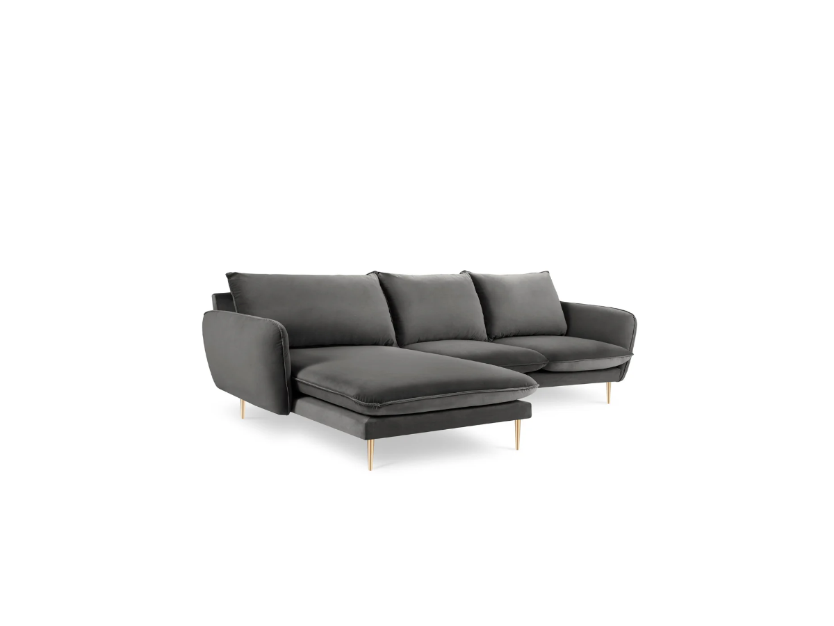 NAROŻNIK Vienna na metalowych nogach, aksamitna tkanina do wyboru, prawo lub lewostronny, nowoczesny styl, ciemnoszary NAROŻNIK Vienna na metalowych nogach, aksamitna tkanina do wyboru, prawo lub lewostronny, nowoczesny styl, ciemnoszary