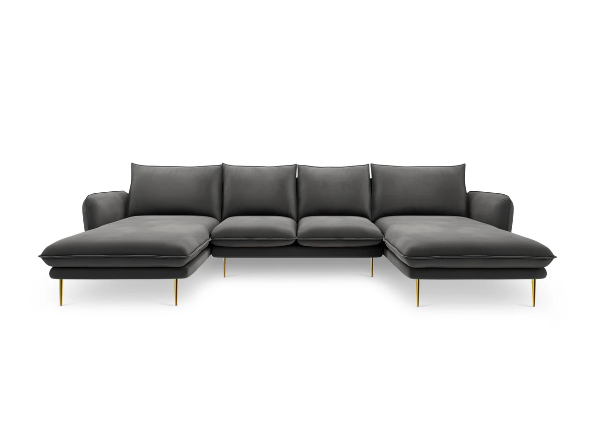 NAROŻNIK Vienna w kształcie litery U na metalowych nogach, aksamitna tkanina do wyboru, nowoczesny styl, ciemnoszary, ekskluzywny NAROŻNIK Vienna w kształcie litery U na metalowych nogach, aksamitna tkanina do wyboru, nowoczesny styl, ciemnoszary, ekskluzywny