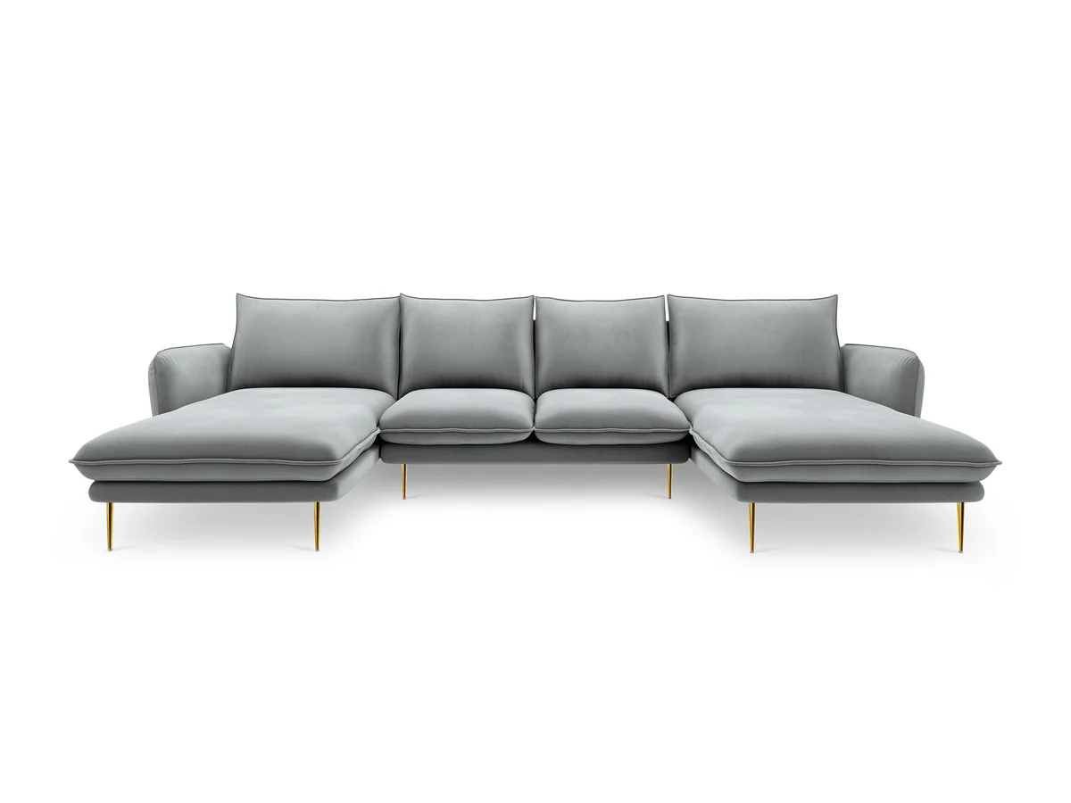 NAROŻNIK Vienna w kształcie litery U na metalowych nogach, aksamitna tkanina do wyboru, nowoczesny styl, jasnoszary, premium NAROŻNIK Vienna w kształcie litery U na metalowych nogach, aksamitna tkanina do wyboru, nowoczesny styl, jasnoszary, premium