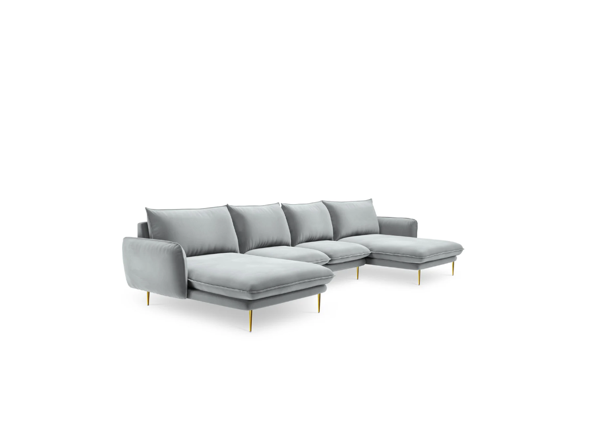 NAROŻNIK Vienna w kształcie litery U na metalowych nogach, aksamitna tkanina do wyboru, nowoczesny styl, jasnoszary NAROŻNIK Vienna w kształcie litery U na metalowych nogach, aksamitna tkanina do wyboru, nowoczesny styl, jasnoszary