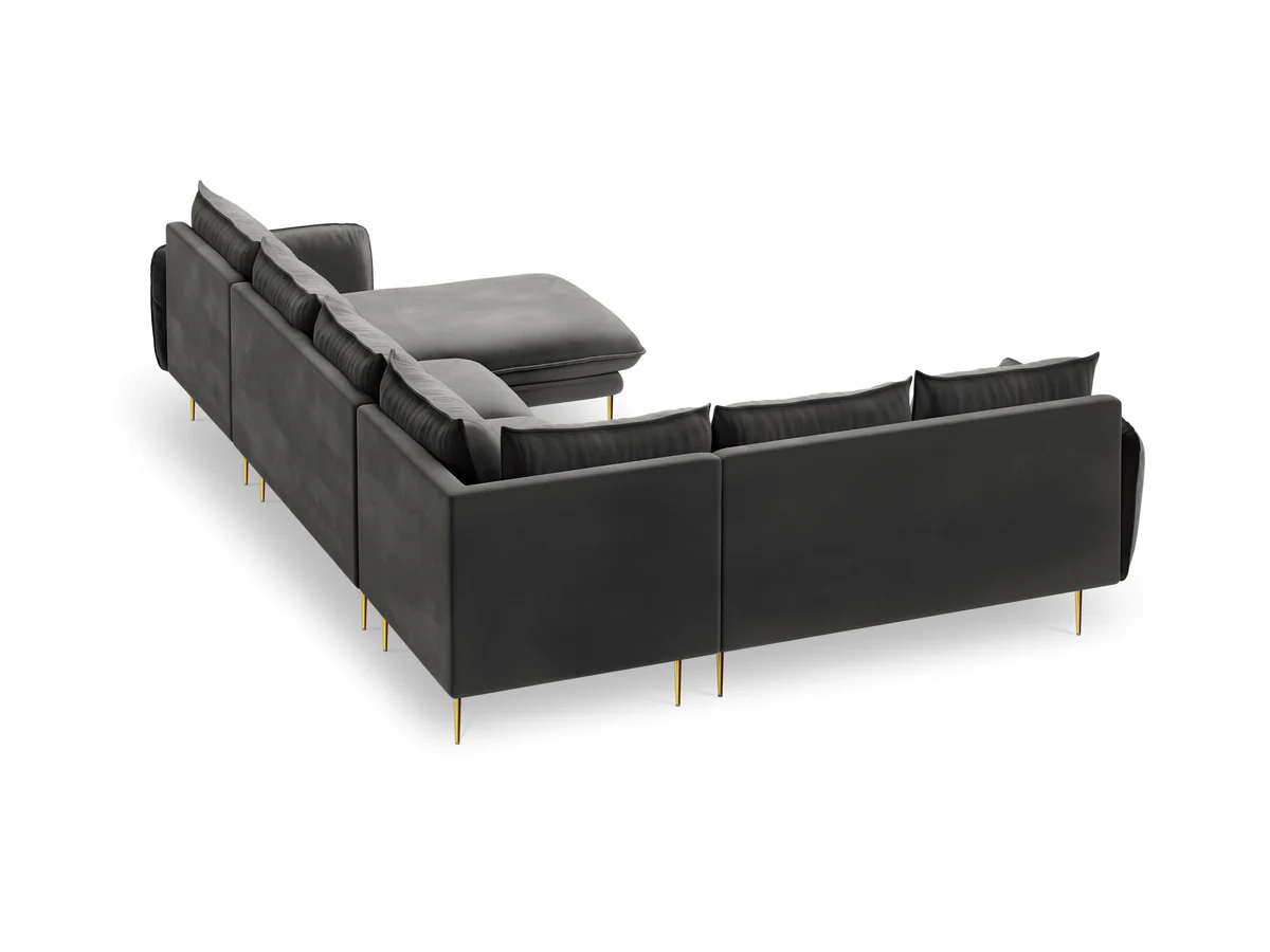 NAROŻNIK panoramiczny Vienna na metalowych nogach, aksamitna tkanina do wyboru, prawo lub lewostronny, nowoczesny styl, ciemnoszary, designerski NAROŻNIK panoramiczny Vienna na metalowych nogach, aksamitna tkanina do wyboru, prawo lub lewostronny, nowoczesny styl, ciemnoszary, designerski