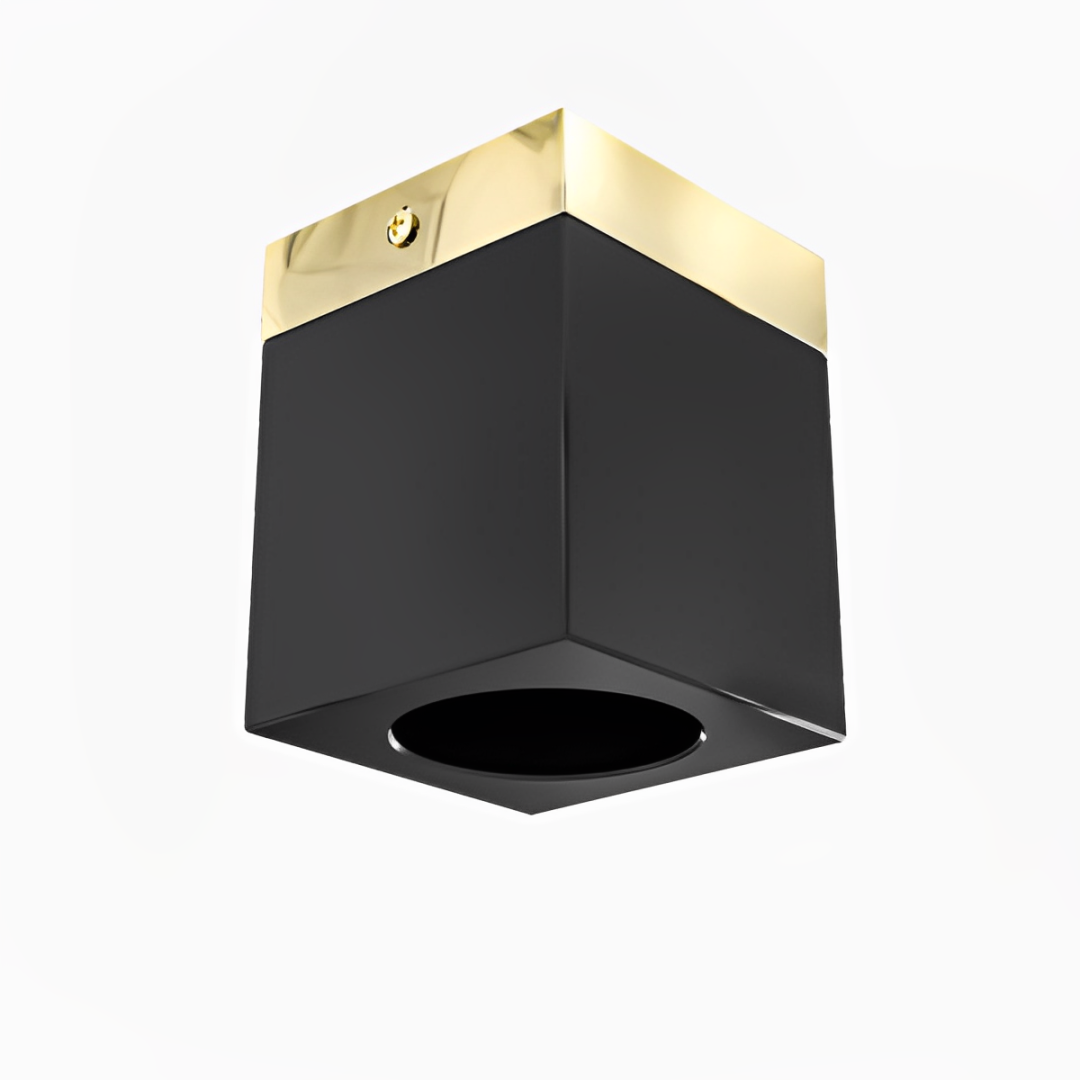 PLAFON Cubo Nero Gold, czarny klosz, złota metalowa podstawa, nowoczesny styl