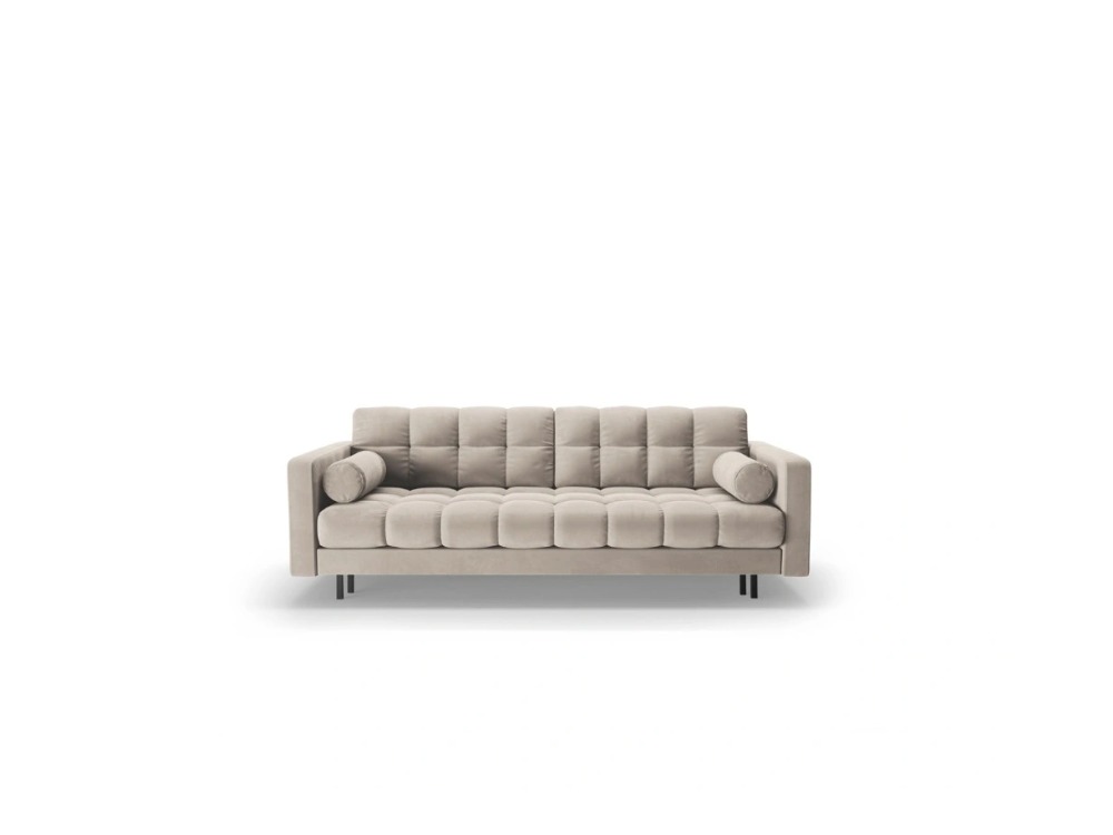 SOFA BALI 3-osobowa z funkcją spania, welurowa ciemnobeżowa tkanina, czarne metalowe nogi, nowoczesny styl