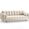 SOFA BALI 3-osobowa z funkcją spania, welurowa jasnobeżowa tkanina, czarne metalowe nogi, nowoczesny styl, designerska