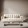 SOFA BALI 3-osobowa z funkcją spania, welurowa jasnobeżowa tkanina, czarne metalowe nogi, nowoczesny styl, piękna