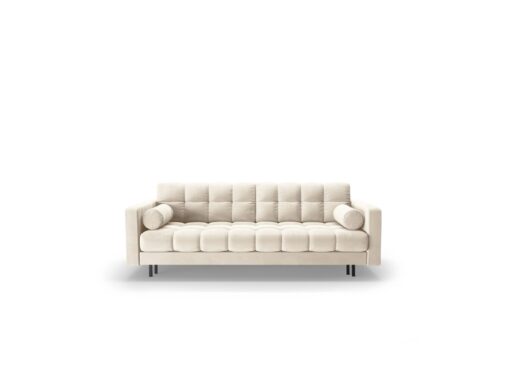 SOFA BALI 3-osobowa z funkcją spania, welurowa jasnobeżowa tkanina, czarne metalowe nogi, nowoczesny styl