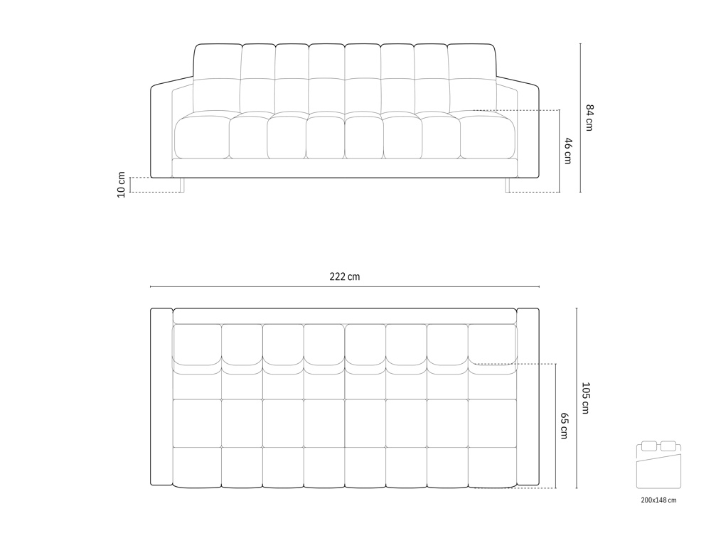 SOFA BALI 3-osobowa z funkcją spania, welurowa jasnobeżowa tkanina, czarne metalowe nogi, nowoczesny styl, wymiary SOFA BALI 3-osobowa z funkcją spania, welurowa jasnobeżowa tkanina, czarne metalowe nogi, nowoczesny styl, wymiary