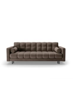 SOFA BALI 3-osobowa z funkcją spania, welurowa tkanina w czekoladowym kolorze, czarne metalowe nogi, nowoczesny styl