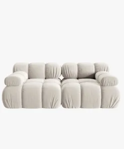 SOFA Bellis 2-osobowa, ciemno beżowy welur, zaoblone kształty, nowoczesny loftowy styl