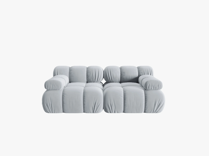 SOFA Bellis 2-osobowa, jasno niebieski welur, zaoblone kształty, nowoczesny loftowy styl SOFA Bellis 2-osobowa, jasno niebieski welur, zaoblone kształty, nowoczesny loftowy styl