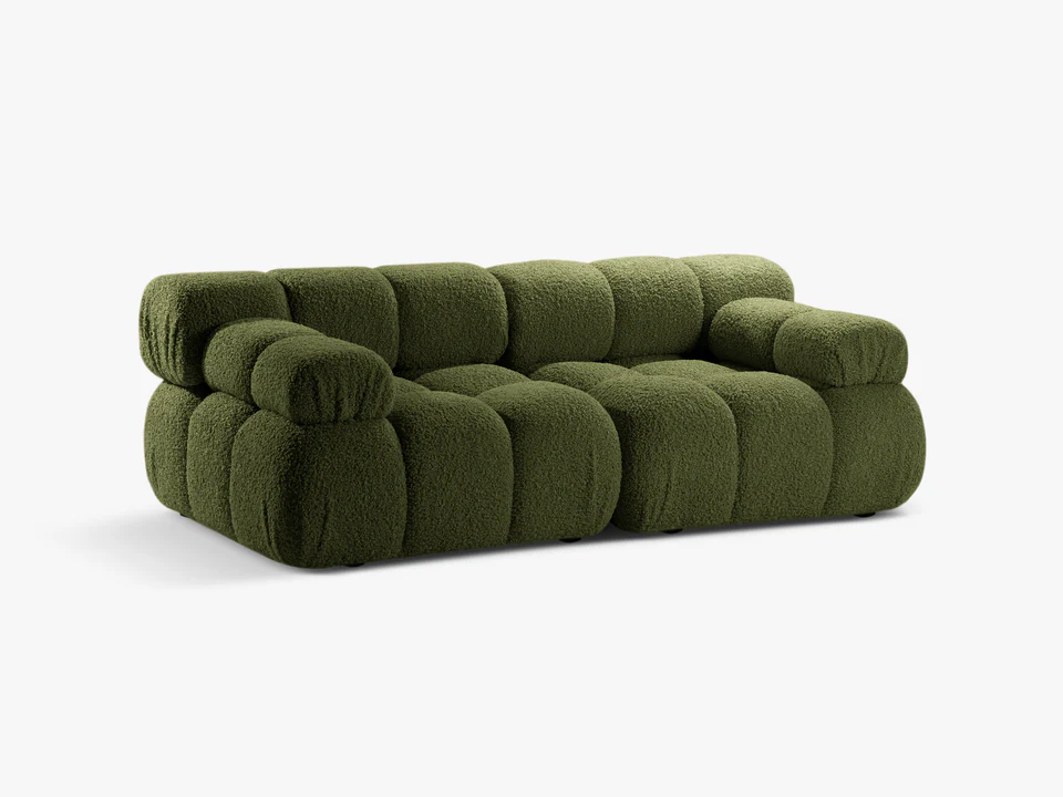 SOFA Bellis 2-osobowa, obicie z bukli (kolor do wyboru), zaoblone kształty, nowoczesny loftowy styl, zielony, piękna SOFA Bellis 2-osobowa, obicie z bukli (kolor do wyboru), zaoblone kształty, nowoczesny loftowy styl, zielony, piękna