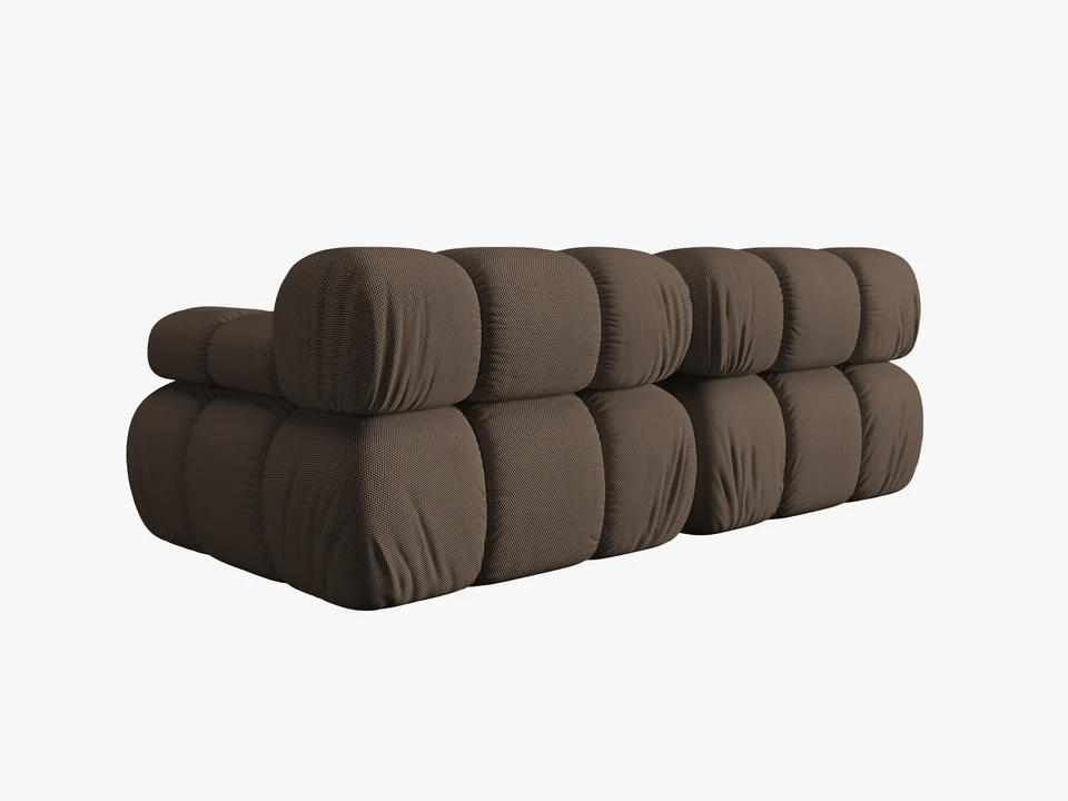 SOFA Bellis 2-osobowa, trójwymiarowa tkanina w brązowym wydaniu, zaoblone kształty, nowoczesny loftowy styl, wyrafinowana