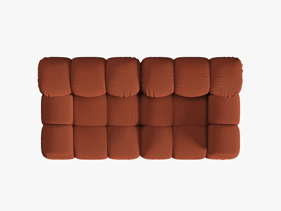 SOFA Bellis 2-osobowa, trójwymiarowa tkanina w ceglanym kolorze, zaoblone kształty, nowoczesny loftowy styl, designerska SOFA Bellis 2-osobowa, trójwymiarowa tkanina w ceglanym kolorze, zaoblone kształty, nowoczesny loftowy styl, designerska