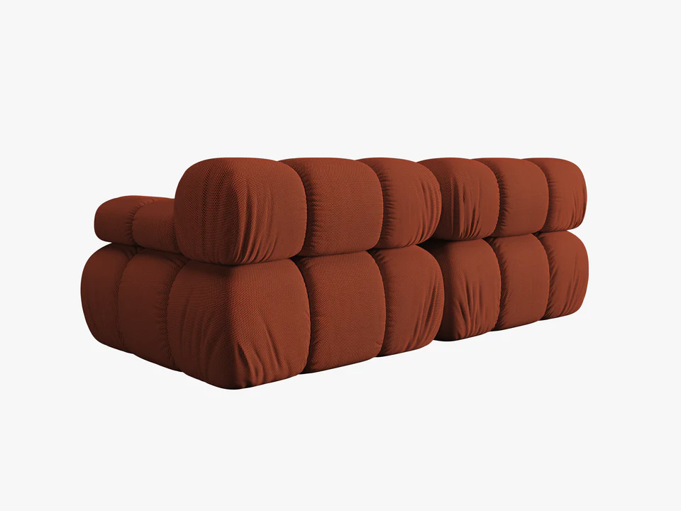 SOFA Bellis 2-osobowa, trójwymiarowa tkanina w ceglanym kolorze, zaoblone kształty, nowoczesny loftowy styl, premium SOFA Bellis 2-osobowa, trójwymiarowa tkanina w ceglanym kolorze, zaoblone kształty, nowoczesny loftowy styl, premium