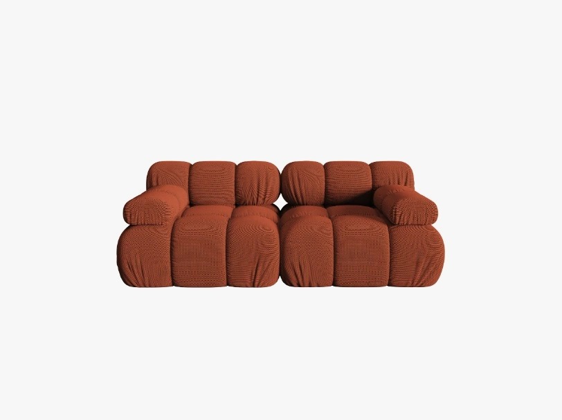 SOFA Bellis 2-osobowa, trójwymiarowa tkanina w ceglanym kolorze, zaoblone kształty, nowoczesny loftowy styl SOFA Bellis 2-osobowa, trójwymiarowa tkanina w ceglanym kolorze, zaoblone kształty, nowoczesny loftowy styl