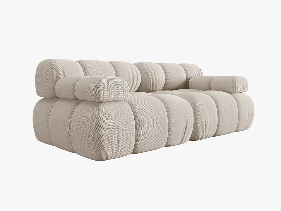SOFA Bellis 2-osobowa, trójwymiarowa tkanina w jasno beżowym kolorze, zaoblone kształty, nowoczesny loftowy styl, piękna SOFA Bellis 2-osobowa, trójwymiarowa tkanina w jasno beżowym kolorze, zaoblone kształty, nowoczesny loftowy styl, piękna