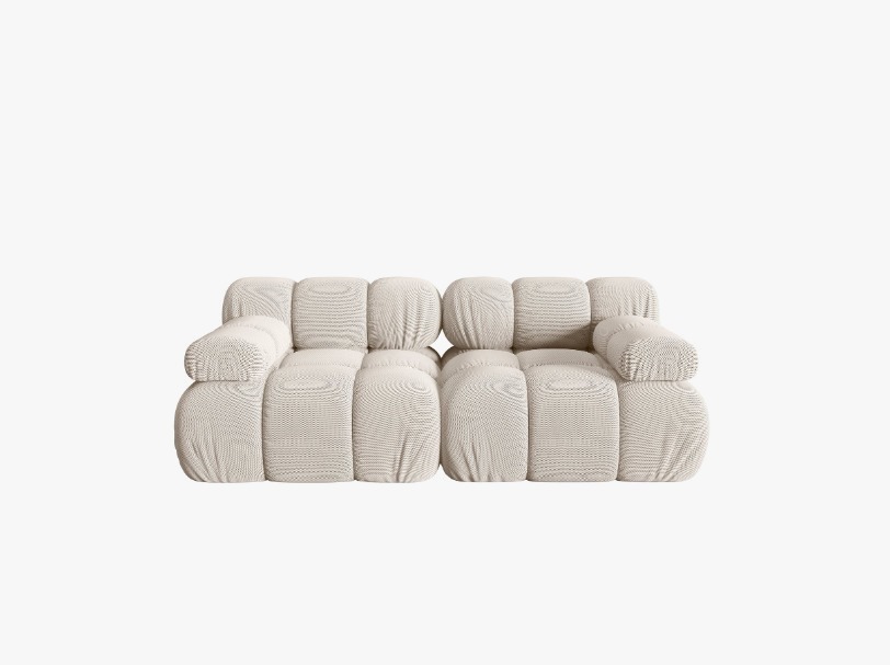 SOFA Bellis 2-osobowa, trójwymiarowa tkanina w jasno beżowym kolorze, zaoblone kształty, nowoczesny loftowy styl SOFA Bellis 2-osobowa, trójwymiarowa tkanina w jasno beżowym kolorze, zaoblone kształty, nowoczesny loftowy styl