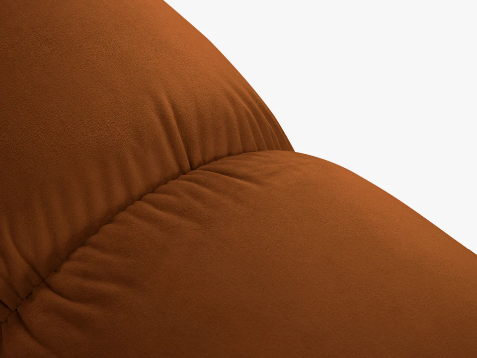 SOFA Bellis 2-osobowa, welur w kolorze terakoty, zaoblone kształty, nowoczesny loftowy styl, na zamówienie SOFA Bellis 2-osobowa, welur w kolorze terakoty, zaoblone kształty, nowoczesny loftowy styl, na zamówienie