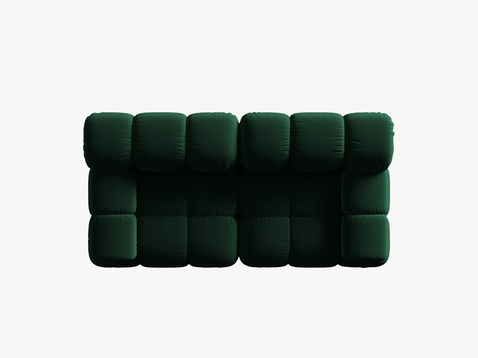 SOFA Bellis 2-osobowa, welur w odcieniu butelkowej zieleni, zaoblone kształty, nowoczesny loftowy styl, designerska SOFA Bellis 2-osobowa, welur w odcieniu butelkowej zieleni, zaoblone kształty, nowoczesny loftowy styl, designerska