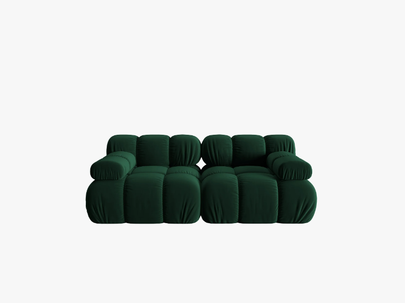 SOFA Bellis 2-osobowa, welur w odcieniu butelkowej zieleni, zaoblone kształty, nowoczesny loftowy styl SOFA Bellis 2-osobowa, welur w odcieniu butelkowej zieleni, zaoblone kształty, nowoczesny loftowy styl