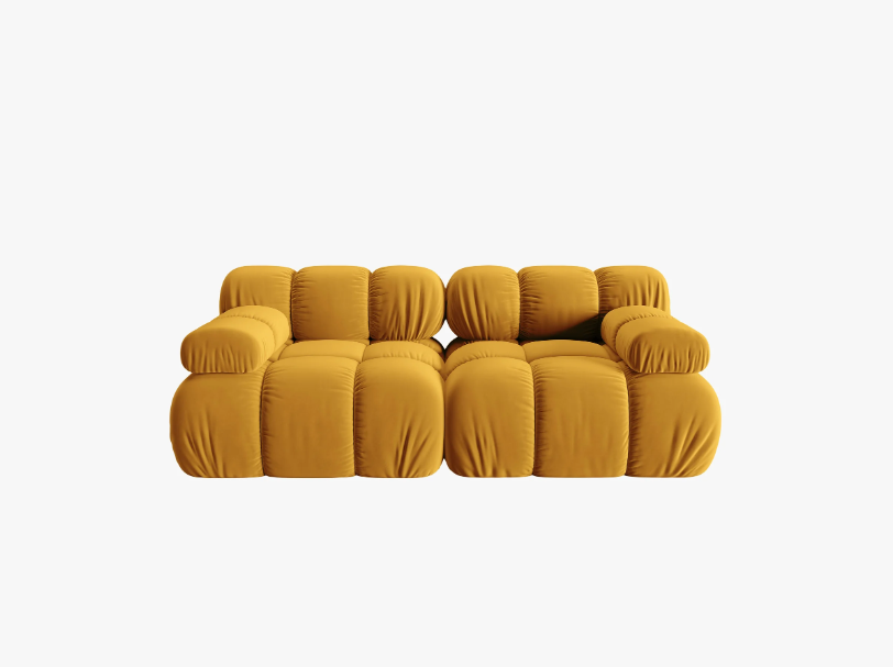 SOFA Bellis 2-osobowa, żółty welur, zaoblone kształty, nowoczesny loftowy styl SOFA Bellis 2-osobowa, żółty welur, zaoblone kształty, nowoczesny loftowy styl