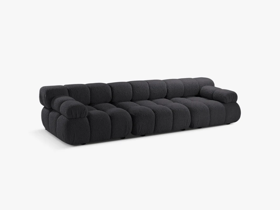 SOFA Bellis 3-osobowa, obicie z bukli (kolor do wyboru), zaoblone kształty, nowoczesny loftowy styl, grafit, premium SOFA Bellis 3-osobowa, obicie z bukli (kolor do wyboru), zaoblone kształty, nowoczesny loftowy styl, grafit, premium