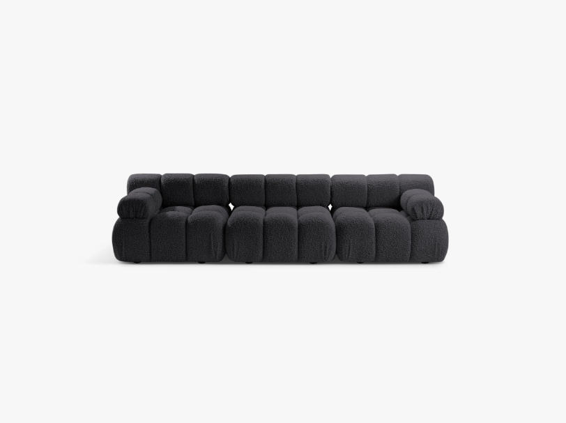 SOFA Bellis 3-osobowa, obicie z bukli (kolor do wyboru), zaoblone kształty, nowoczesny loftowy styl, grafit SOFA Bellis 3-osobowa, obicie z bukli (kolor do wyboru), zaoblone kształty, nowoczesny loftowy styl, grafit