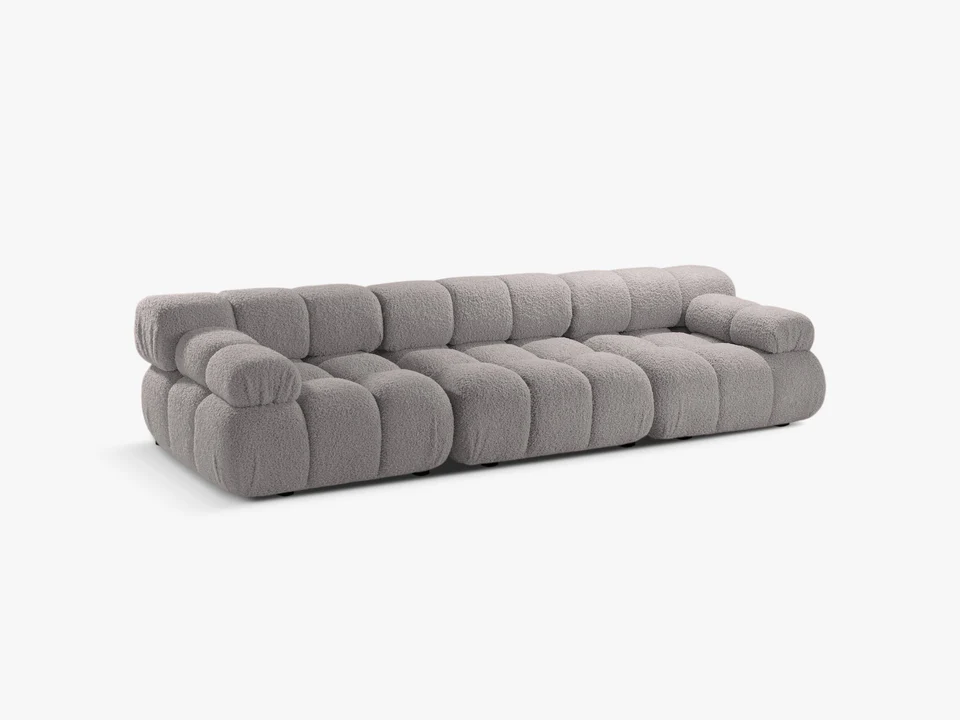 SOFA Bellis 3-osobowa, obicie z bukli (kolor do wyboru), zaoblone kształty, nowoczesny loftowy styl, jasno szary, piękna SOFA Bellis 3-osobowa, obicie z bukli (kolor do wyboru), zaoblone kształty, nowoczesny loftowy styl, jasno szary, piękna