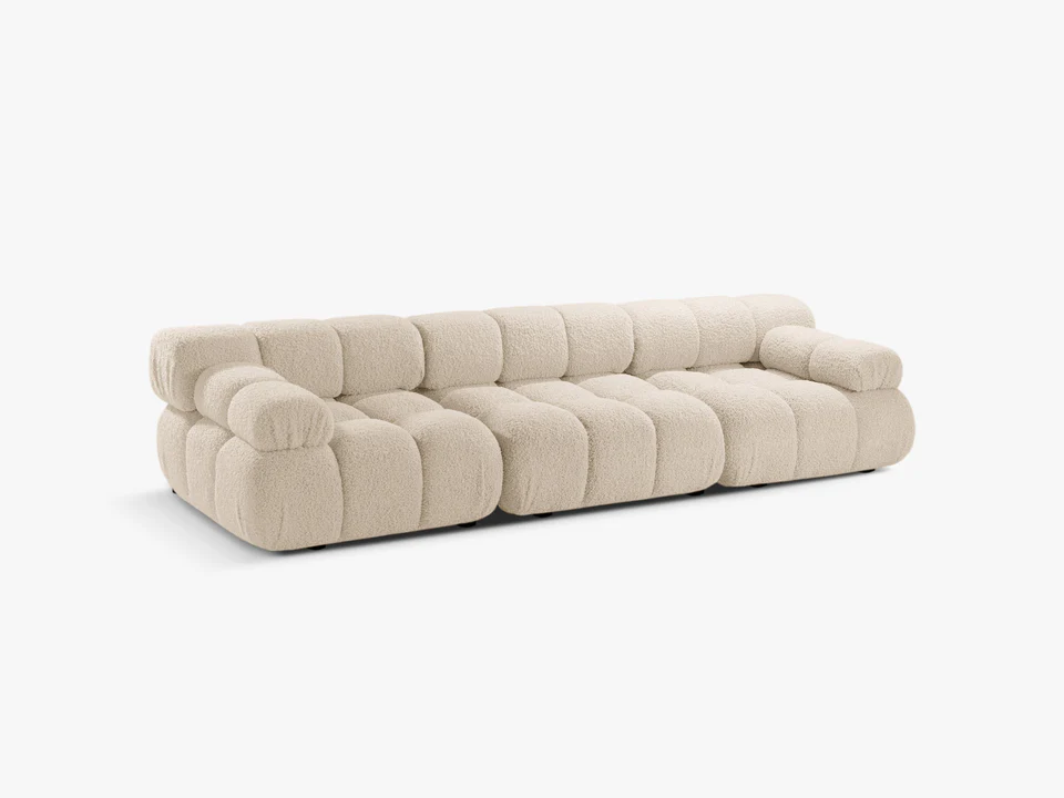 SOFA Bellis 3-osobowa, obicie z bukli (kolor do wyboru), zaoblone kształty, nowoczesny loftowy styl, jasny beżowy, premium SOFA Bellis 3-osobowa, obicie z bukli (kolor do wyboru), zaoblone kształty, nowoczesny loftowy styl, jasny beżowy, premium