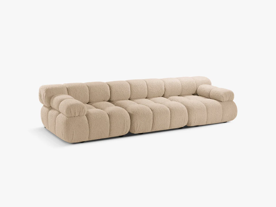 SOFA Bellis 3-osobowa, obicie z bukli (kolor do wyboru), zaoblone kształty, nowoczesny loftowy styl, piaskowy, premium SOFA Bellis 3-osobowa, obicie z bukli (kolor do wyboru), zaoblone kształty, nowoczesny loftowy styl, piaskowy, premium