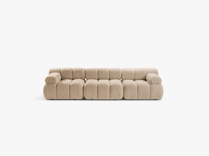SOFA Bellis 3-osobowa, obicie z bukli (kolor do wyboru), zaoblone kształty, nowoczesny loftowy styl, piaskowy SOFA Bellis 3-osobowa, obicie z bukli (kolor do wyboru), zaoblone kształty, nowoczesny loftowy styl, piaskowy
