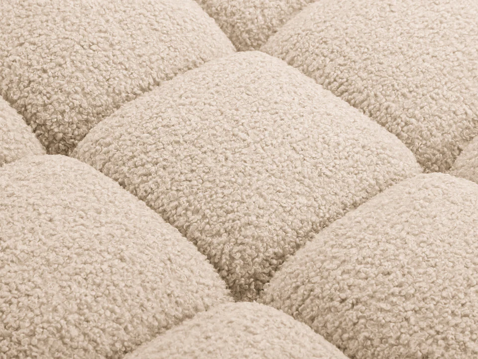 SOFA Bellis 3-osobowa, obicie z bukli (kolor do wyboru), zaoblone kształty, nowoczesny loftowy styl, piaskowy, wyrafinowana SOFA Bellis 3-osobowa, obicie z bukli (kolor do wyboru), zaoblone kształty, nowoczesny loftowy styl, piaskowy, wyrafinowana