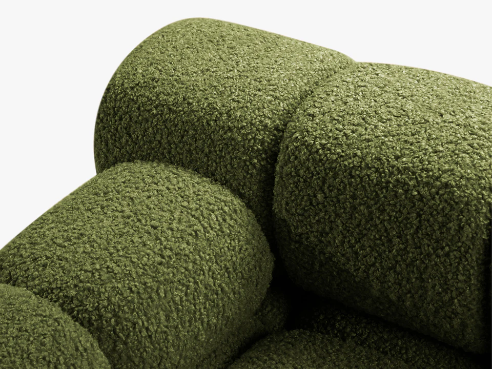 SOFA Bellis 3-osobowa, obicie z bukli (kolor do wyboru), zaoblone kształty, nowoczesny loftowy styl, zielony, premium