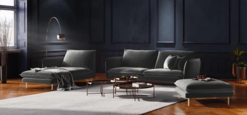SOFA Vienna 2 osobowa na metalowych nogach, aksamitna tkanina do wyboru, nowoczesny styl, ciemnoszary, piękna