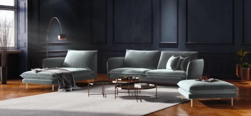 SOFA Vienna 2 osobowa na metalowych nogach, aksamitna tkanina do wyboru, nowoczesny styl, jasnoszary, piękna