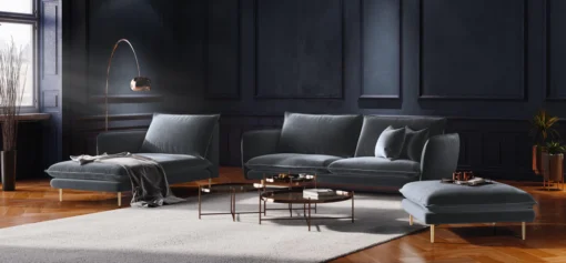 SOFA Vienna 2 osobowa na metalowych nogach, aksamitna tkanina do wyboru, nowoczesny styl, szary, piękna