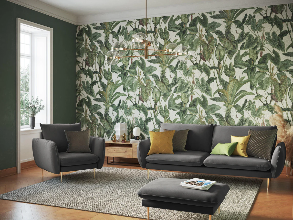 SOFA Vienna 3 osobowa na metalowych nogach, aksamitna tkanina do wyboru, nowoczesny styl, ciemnoszara, elegancka