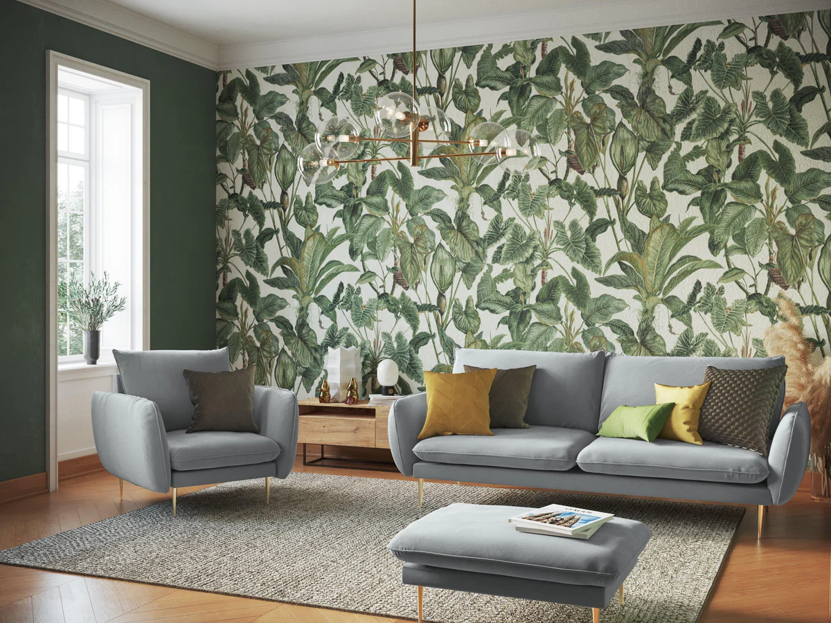 SOFA Vienna 3 osobowa na metalowych nogach, aksamitna tkanina do wyboru, nowoczesny styl, jasnoszara, do salonu