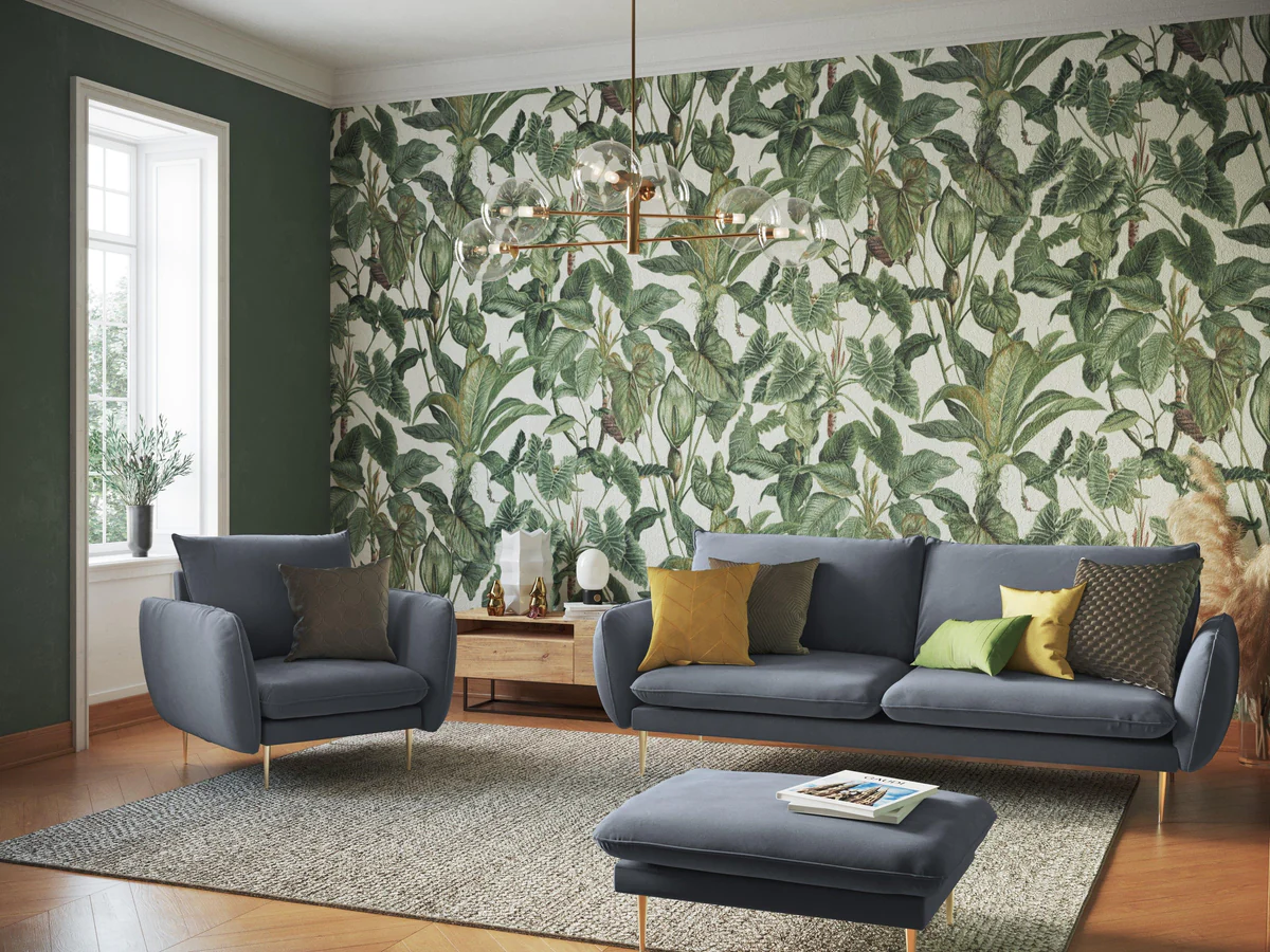 SOFA Vienna 3 osobowa na metalowych nogach, aksamitna tkanina do wyboru, nowoczesny styl, szara, do salonu