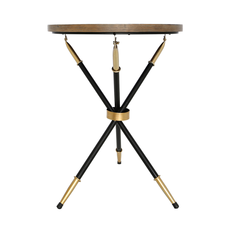 STOLIK POMOCNICZY Oralie okrągły, lustrzany blat, industrialny styl, złote metalowe detale, premium