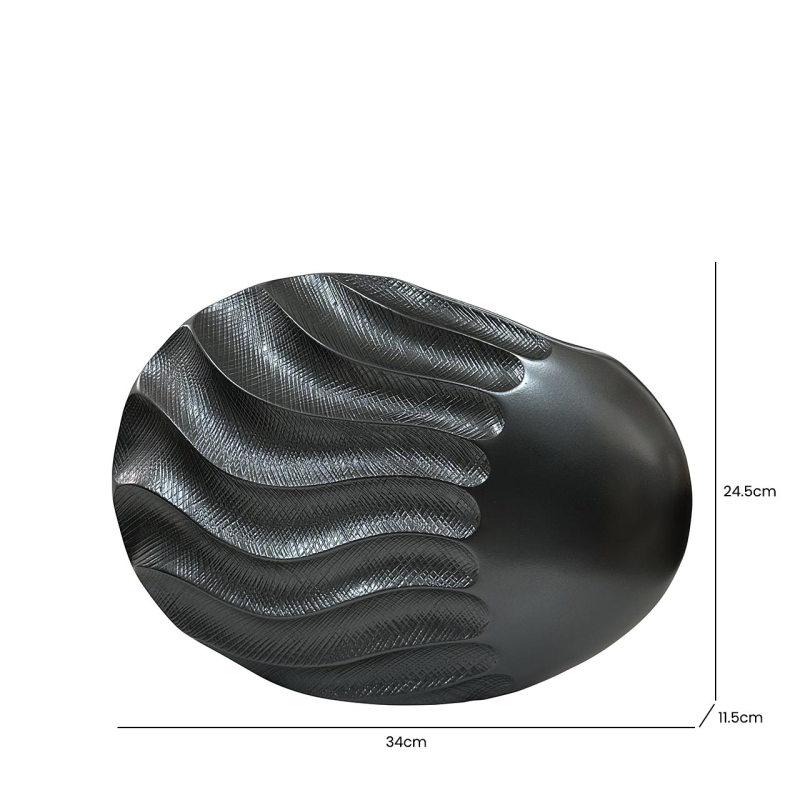 WAZON DEKORACYJNY czarny, abstrakcyjny wzór fali piasku, designerski styl, M, wymiary WAZON DEKORACYJNY czarny, abstrakcyjny wzór fali piasku, designerski styl, M, wymiary