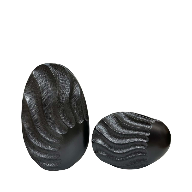 WAZON DEKORACYJNY czarny, abstrakcyjny wzór fali piasku, designerski styl WAZON DEKORACYJNY czarny, abstrakcyjny wzór fali piasku, designerski styl