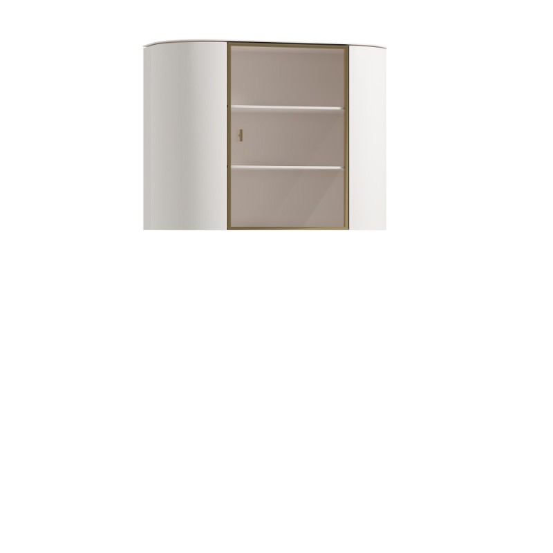 WITRYNA Carmen dostawka, biało-złota, transparentna szyba, kolor off white (biały półmat), złota, metalowa ramka wokół szyby WITRYNA Carmen dostawka, biało-złota, transparentna szyba, kolor off white (biały półmat), złota, metalowa ramka wokół szyby