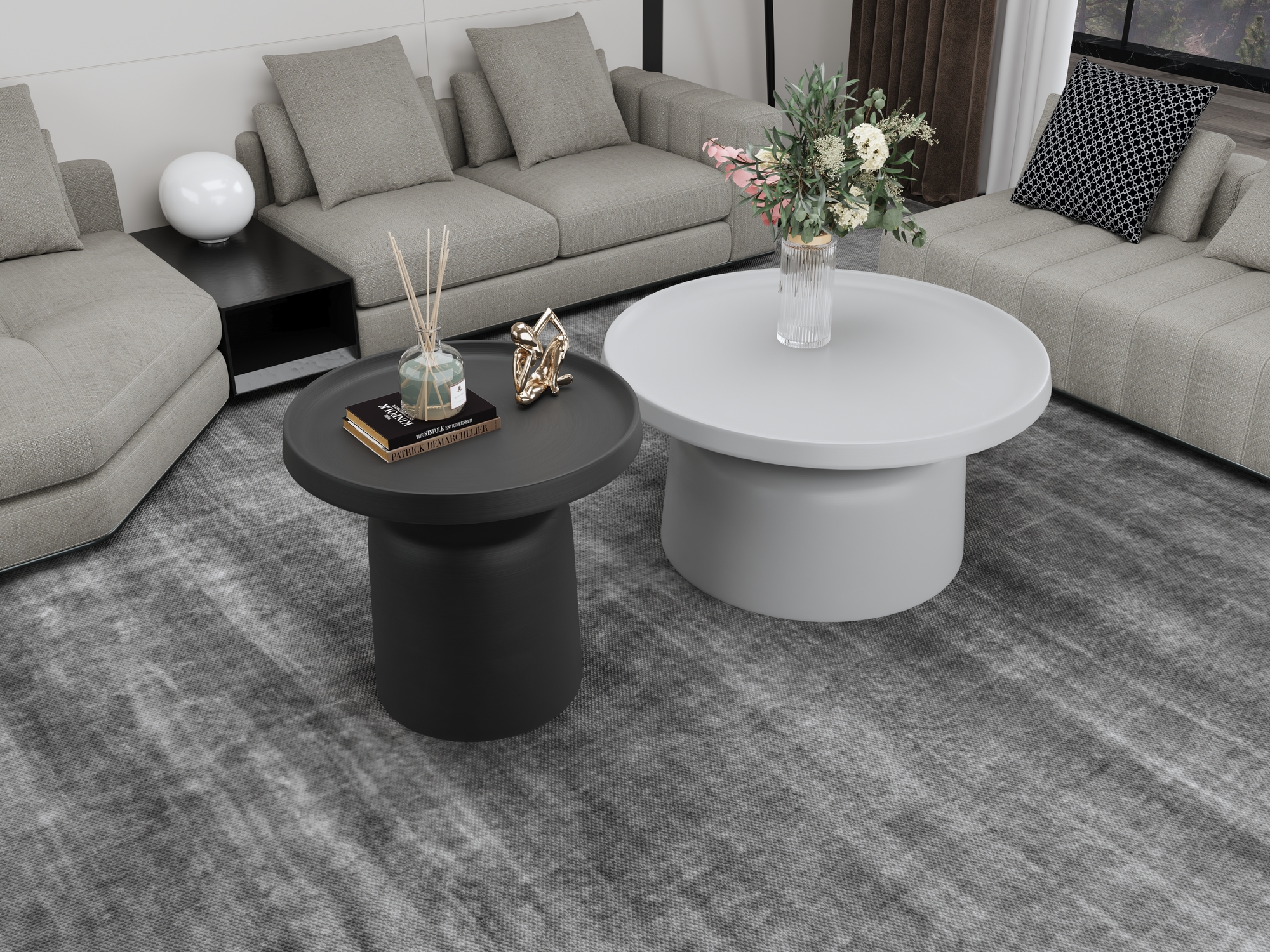 ZESTAW STOLIKÓW KAWOWYCH 2w1 ze stali węglowej, biały i czarny, loftowy styl, do salonu ZESTAW STOLIKÓW KAWOWYCH 2w1 ze stali węglowej, biały i czarny, loftowy styl, do salonu