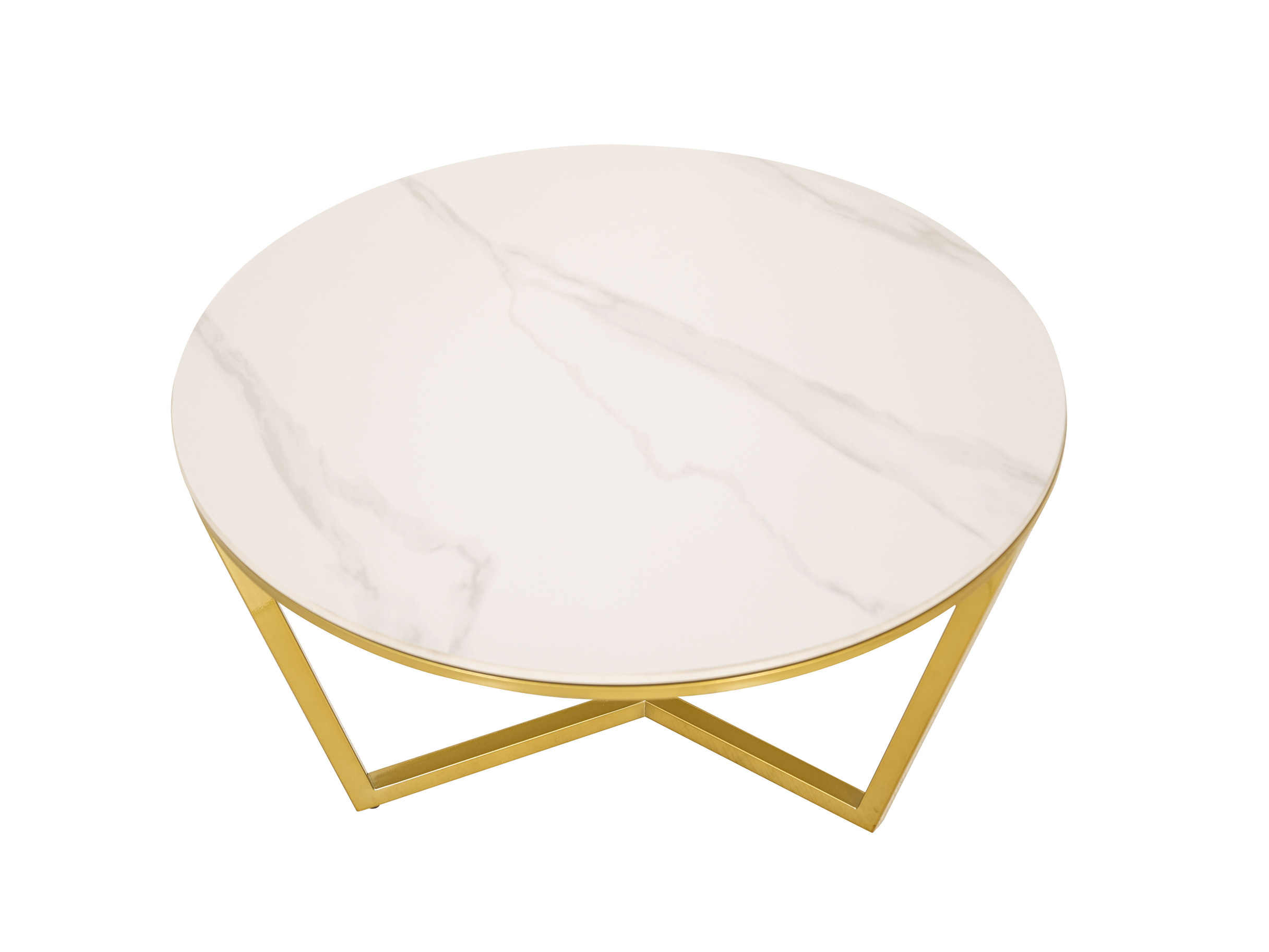 ZESTAW STOLIKÓW KAWOWYCH 2w1 złote podstawy ze stali węglowej, białe blaty ze spieku kamiennego, ekskluzywny