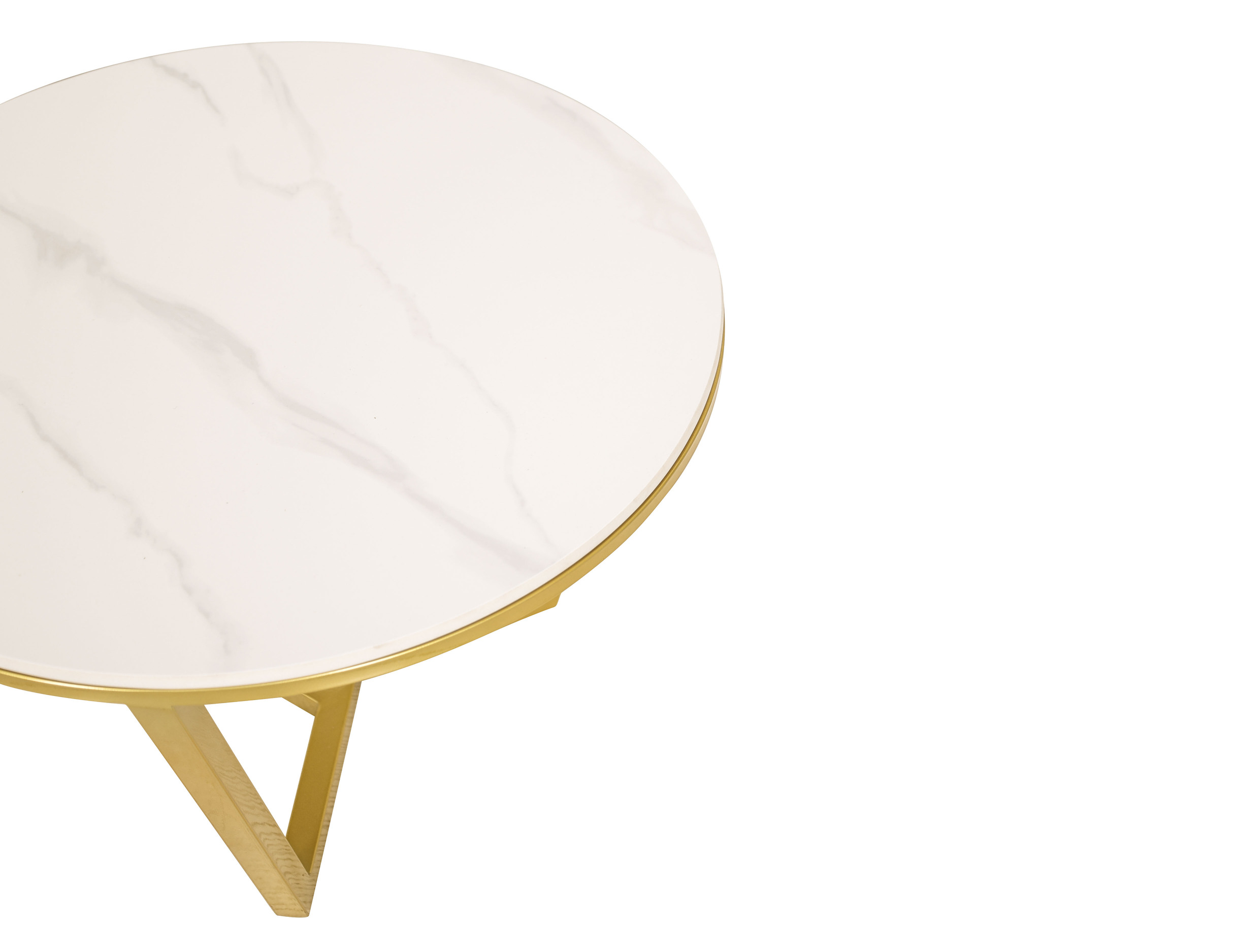 ZESTAW STOLIKÓW KAWOWYCH 2w1 złote podstawy ze stali węglowej, białe blaty ze spieku kamiennego najwyższa jakość