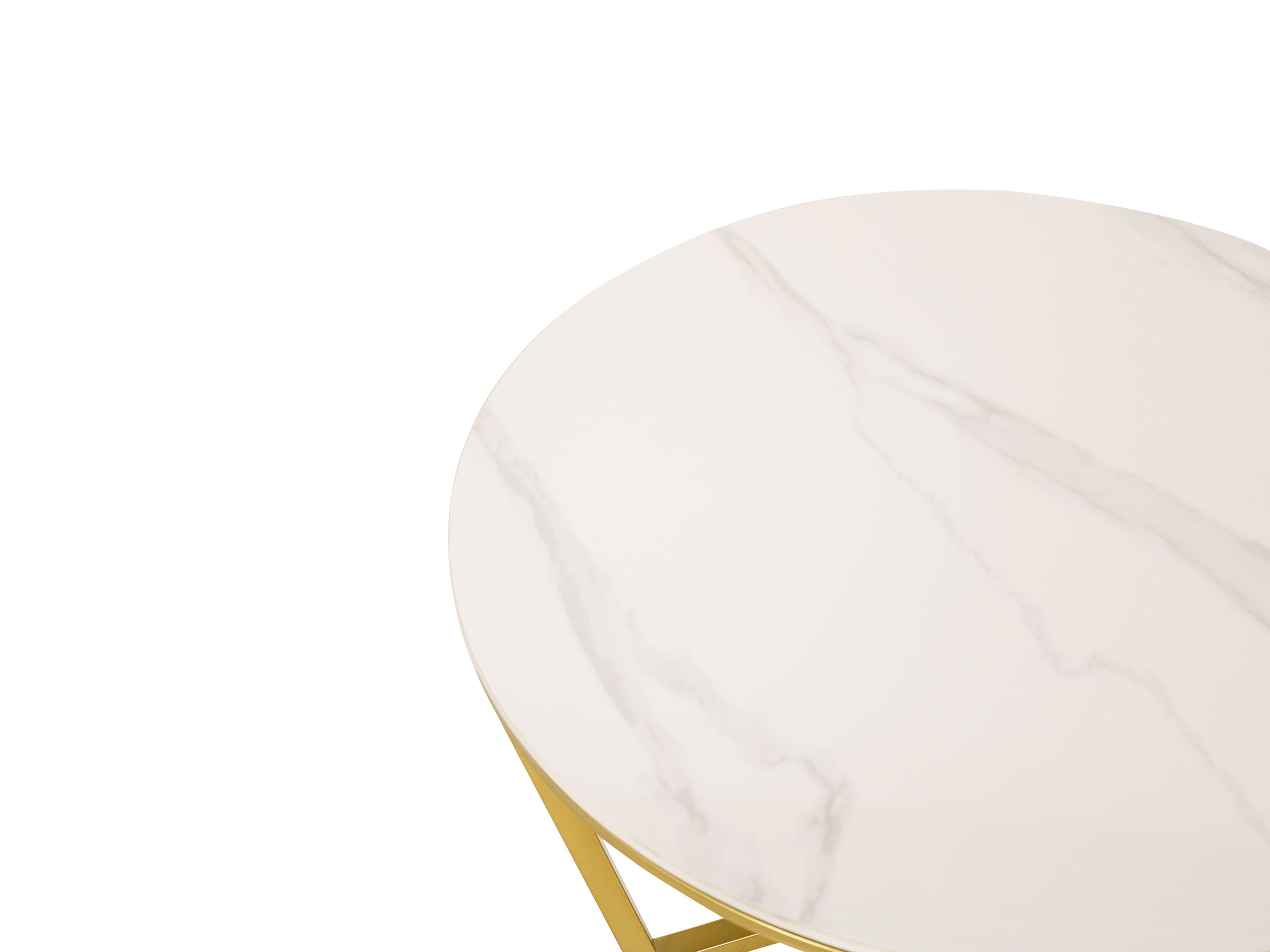 ZESTAW STOLIKÓW KAWOWYCH 2w1 złote podstawy ze stali węglowej, białe blaty ze spieku kamiennego, nowoczesny