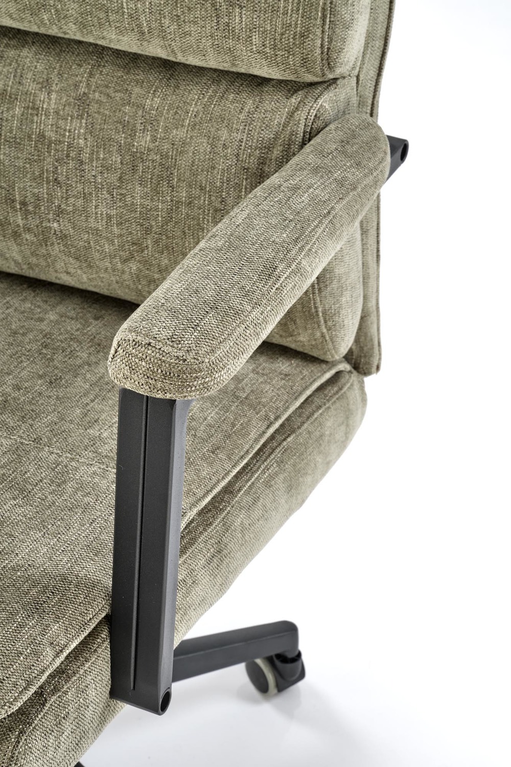 KRZESŁO BIUROWE Adriano z podłokietnikami, oliwkowa tapicerka, obrotowe, nowoczesny styl, do gabinetu