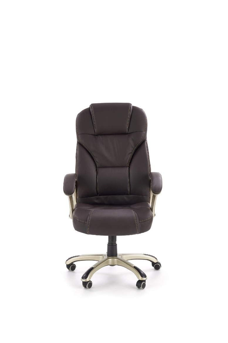 KRZESŁO BIUROWE Desmond, eko skóra w ciemno brązowym, złota podstawa, nowoczesny styl