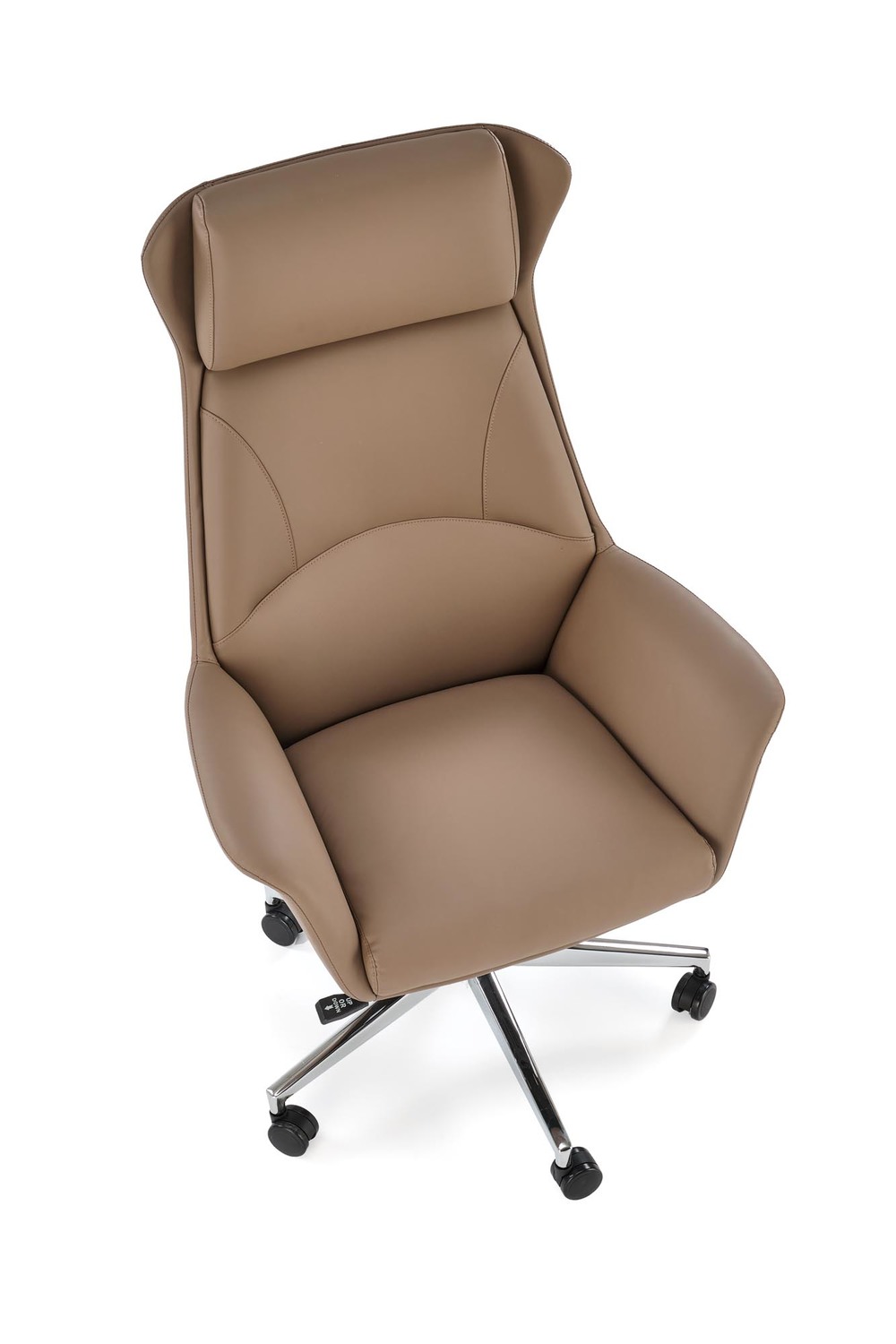 KRZESŁO BIUROWE Ederson na srebrnym, metalowym stelażu, obicie z eko skóry w kolorze cappucino, do biura